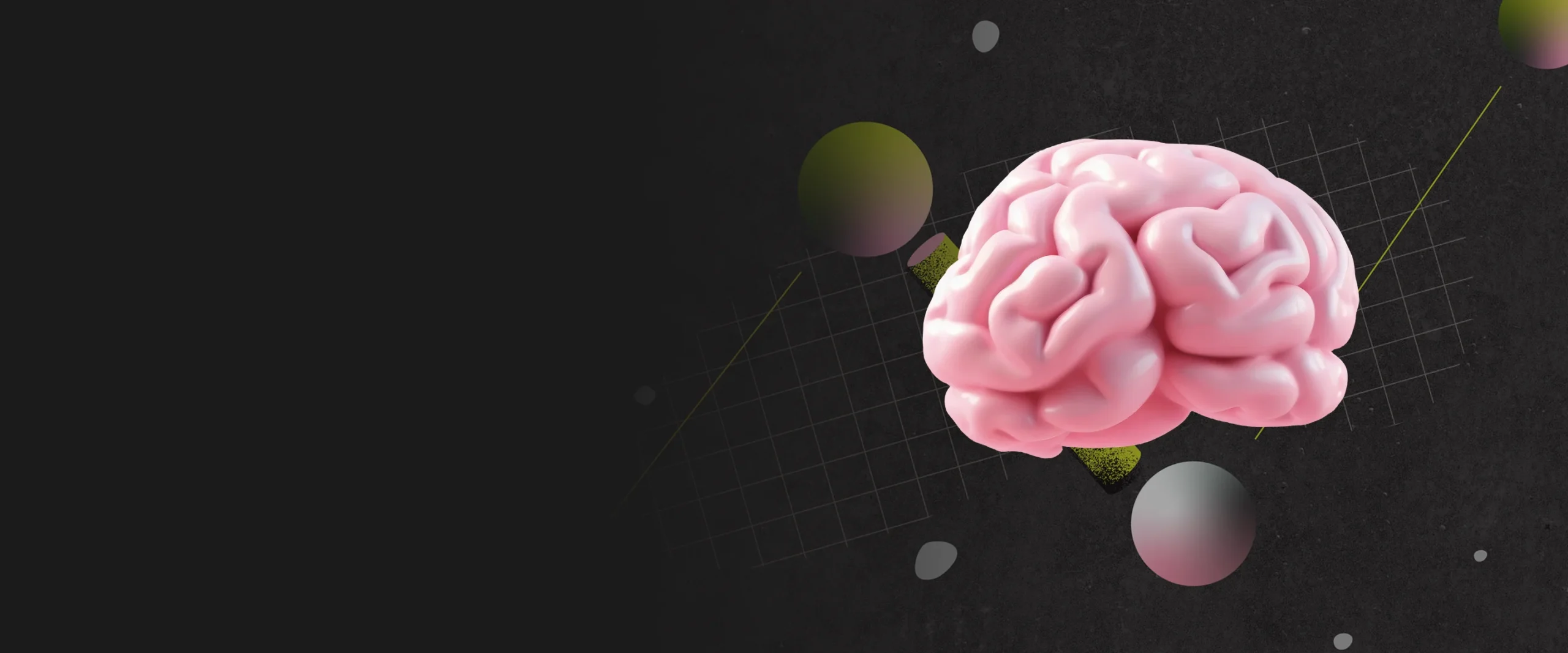 Pink brain with geometric shapes behind