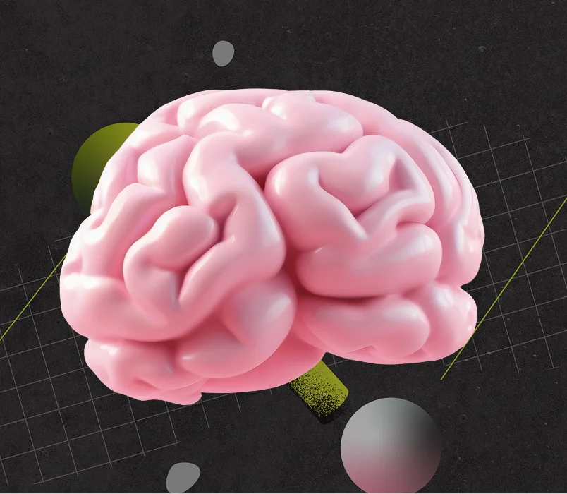 Pink brain with geometric shapes